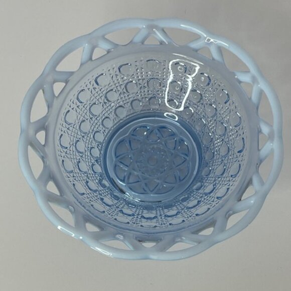 Vintage Imperial Glass Open Lace Edge Button & Sugar Katy Blue Opalescent Dish - Picture 8 of 9